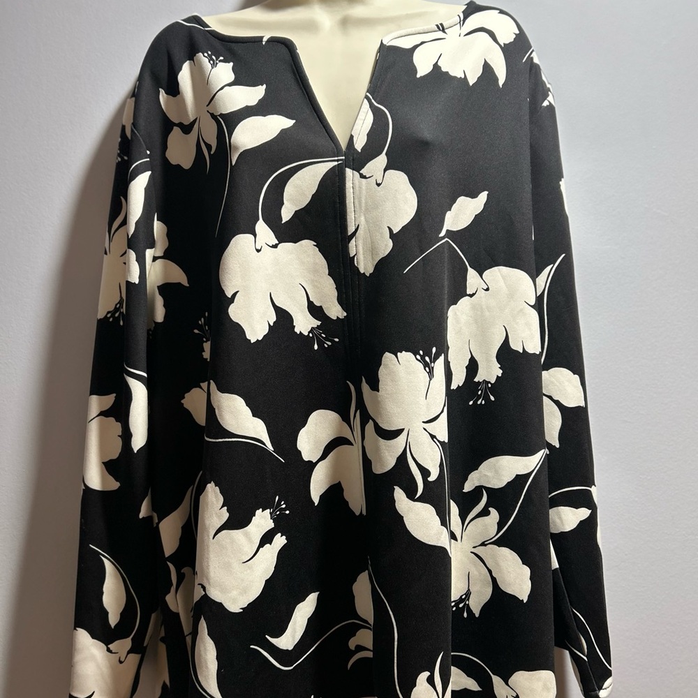 Lane Bryant Black and Cream Floral Top